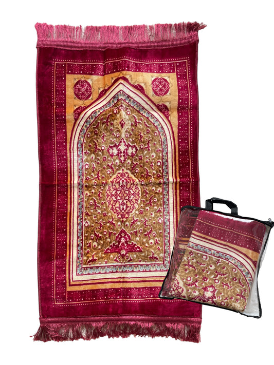 Umrah-Gebetsteppich Rot/Gold - Orient Zaman